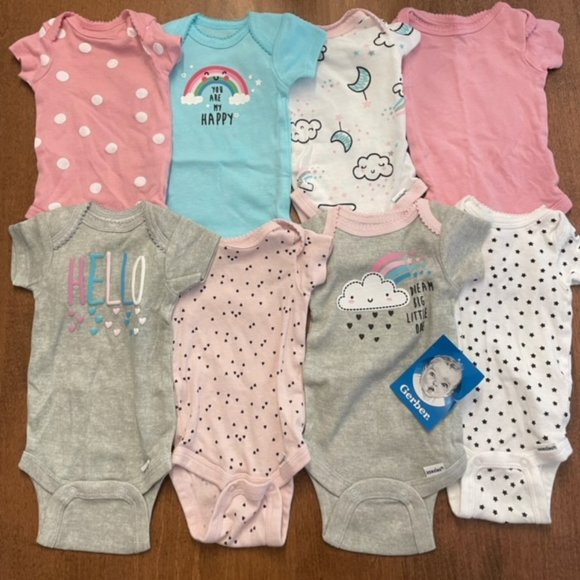 Gerber: Lot of 8 Newborn Bodysuits - Picture 1 of 4